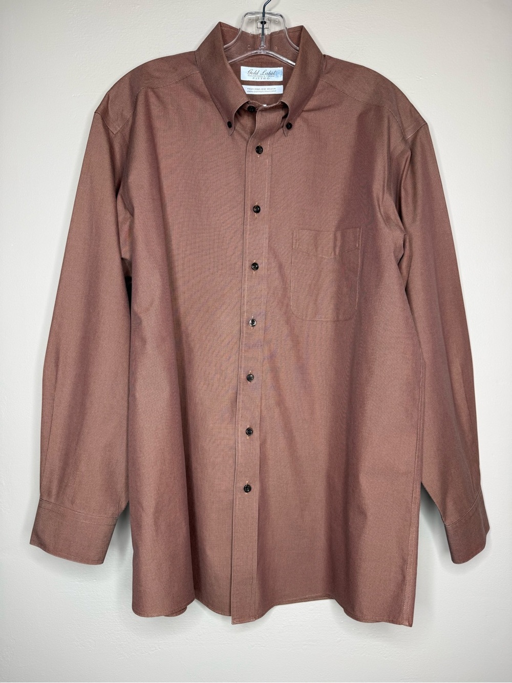 Roundtree & York Gold Label Brown Button-Down Dress Shirt Size 16.5/33